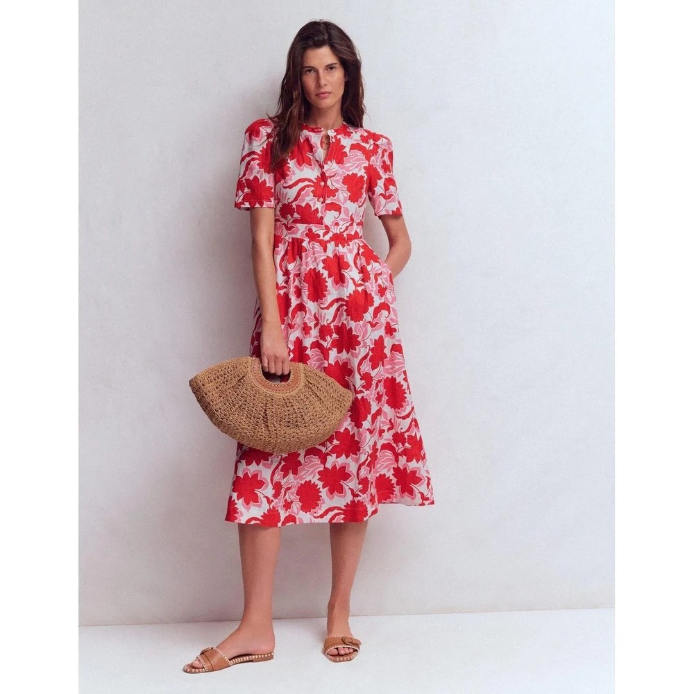 Boden Ivy Button Linen Midi Dress
Red Shadow Blossom Size 6R New With Tags